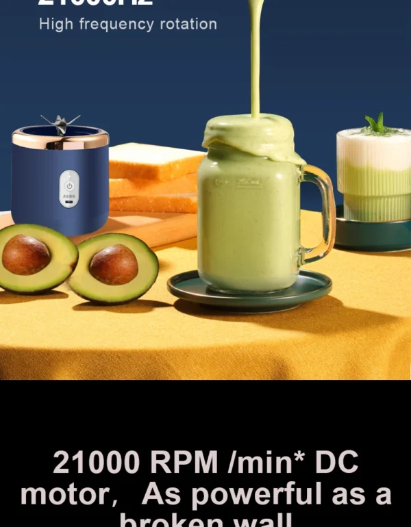 Portable Juicer Cup Smoothie Blender 6 Blade Blender Bottle  Household Fruit Juicer Cup USB Rechargeable Juicer Kitchen Tool
