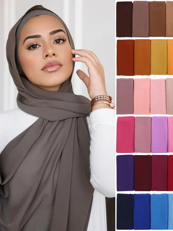 Muslim Chiffon Hijab Scarf Women Long Solid Color Head Wrap For Women Hijabs Scarves Ladies Muslim Veil Jersey Hijabs