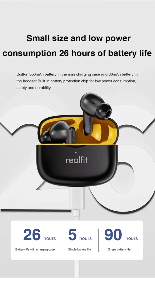 Realfit F3 ANC Active Noice Cancellation Bluetooth Earphones ENC Call HIFI Stereo Superb Bass Wireless Earbuds Sport Gaming