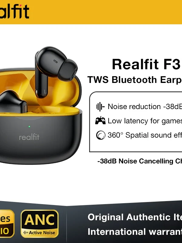 Realfit F3 ANC Active Noice Cancellation Bluetooth Earphones ENC Call HIFI Stereo Superb Bass Wireless Earbuds Sport Gaming