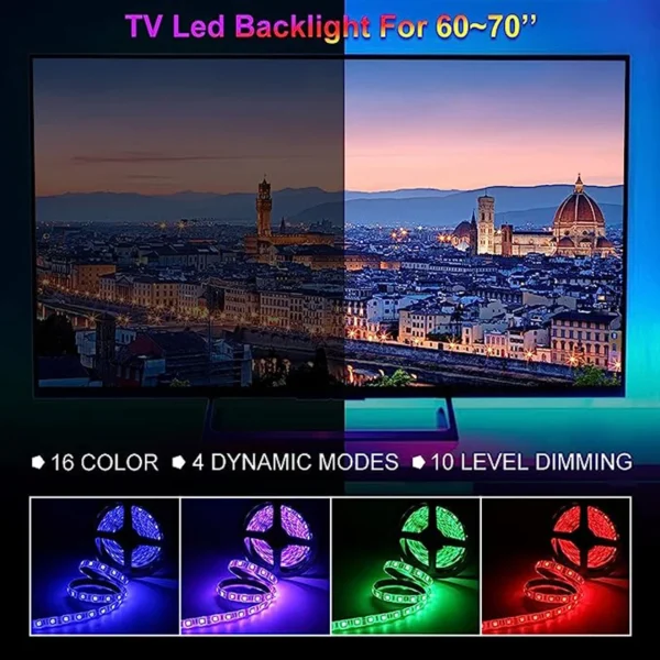 Led USB Strip Light 5M Color Changing 5050 RGB LED Flexible Lights with 24 Keys for Children Gaming Room Home Party TV Backlight